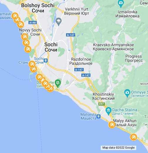 Карта Сочи с пляжами, достопримечательностями, районами, транспортом, отелями