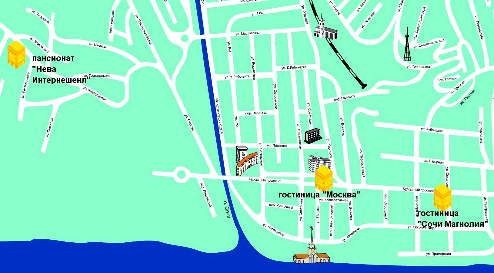 Подробная карта лазаревского с улицами